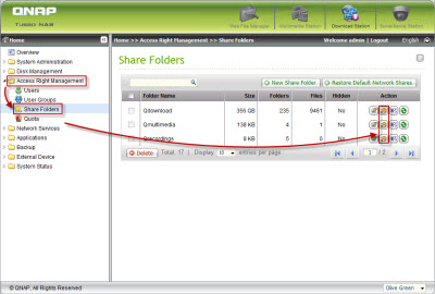 Configure the folder access rights