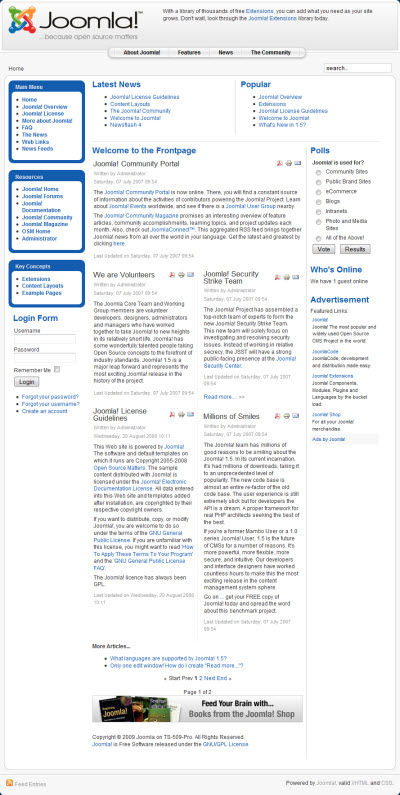 The refreshly installed Joomla CMS