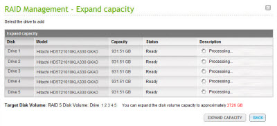 The NAS beeps and starts to expand the capacity