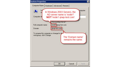 Windows 2003 Server에 사용하기 위한 'AD 서버 이름'